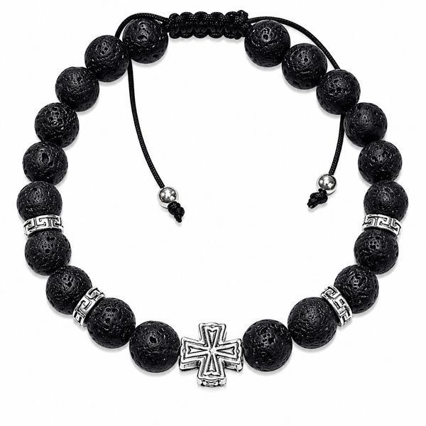 Браслет на нити шамбола мужской с вулканической лавой Silver Style 19-21 р. (815126.80 sku:2300104123765) 815126.80 фото