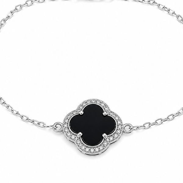 Браслет серебряный Клевер с ониксом и фианитами Silver Style 15 р. (9550086/1ч sku:4200009323872) 9550086/1ч фото
