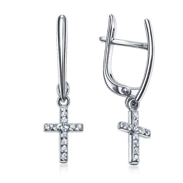 Серьги серебряные Крест с фианитами Silver Style (23641.10 sku:2300103611232) 23641.10 фото