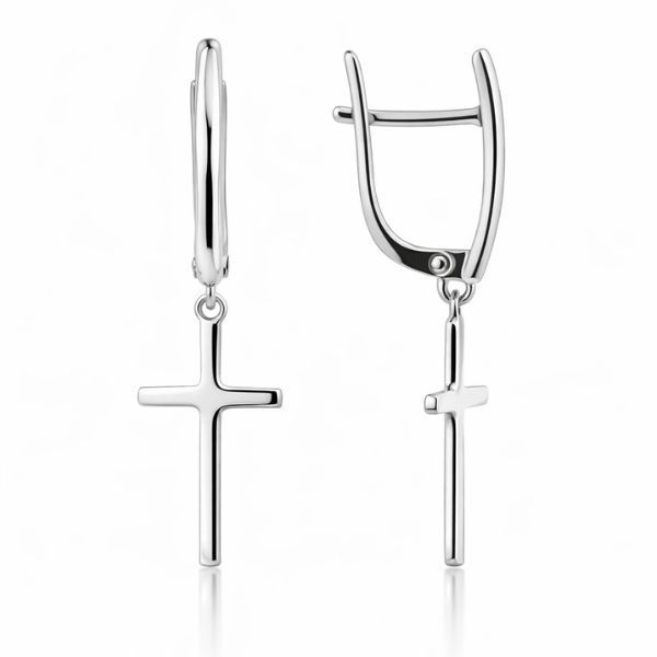 Сережки срібні Хрест без каменів Silver Style (23460.00 sku:2300103508839) 23460.00 фото