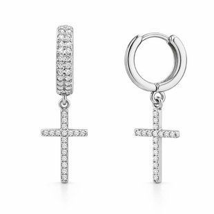 Серьги-кольца (конго) серебряные Крест с фианитами Silver Style (23991.12 sku:2300104193324) 23991.12 фото