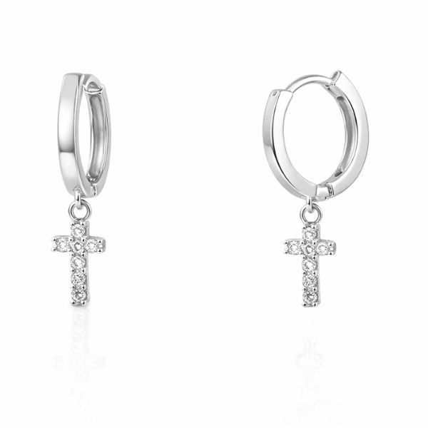 Сережки-кільця (конго) срібні Хрест з фіанітами Silver Style (21171.12 sku:2300103058327) 21171.12 фото