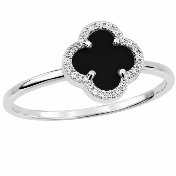 Кольцо серебряное Клевер с ониксом и фианитами Silver Style 17 р. (112116.80 sku:2300103309429) 112116.80 фото