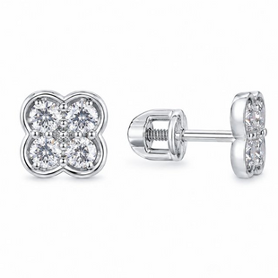 Серьги-пусеты (гвоздики) серебряные Клевер с фианитами Silver Style (30461.25 sku:2300104321208) 30461.25 фото