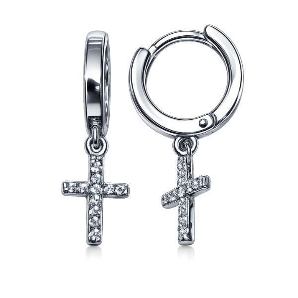 Серьги-кольца (конго) серебряные Крест с фианитами Silver Style (22181.10 sku:2300104331429) 22181.10 фото