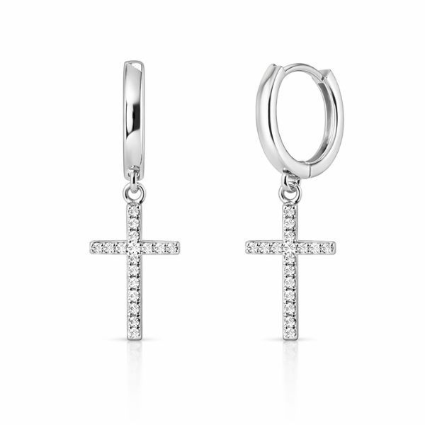 Сережки-кільця (конго) срібні Хрест з фіанітами Silver Style (22271.10 sku:2300103823598) 22271.10 фото