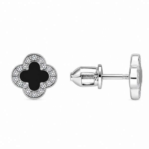 Сережки-пусети (гвоздики) срібні з емаллю та фіанітами Silver Style (340321.10 sku:2300104324513) 340321.10 фото