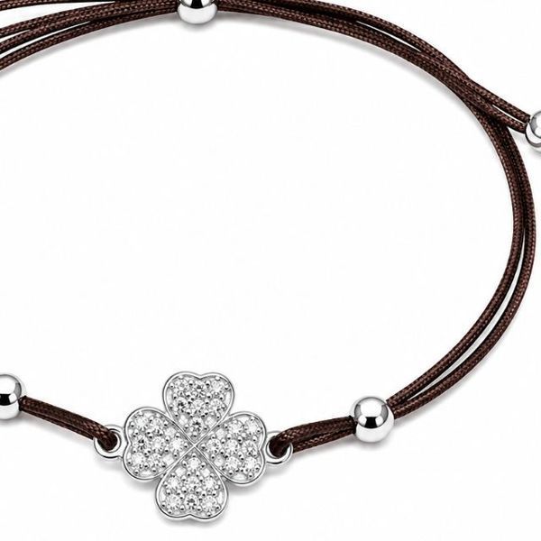 Браслет на нити шамбола Клевер с фианитами Silver Style 15-20 р. (801947.12 sku:2300104215385) 801947.12 фото