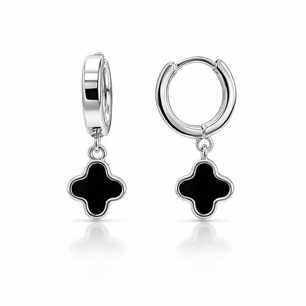 Сережки-кільця (конго) срібні Конюшина з емаллю Silver Style (230421.00 sku:2300104026431) 230421.00 фото