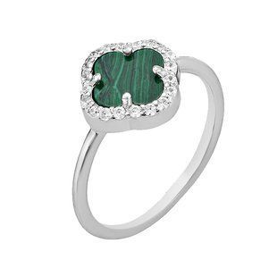 Кольцо серебряное Клевер с им.малахита и фианитами Silver Style 18 р. (112128.80 sku:2300103588046) 112128.80 фото