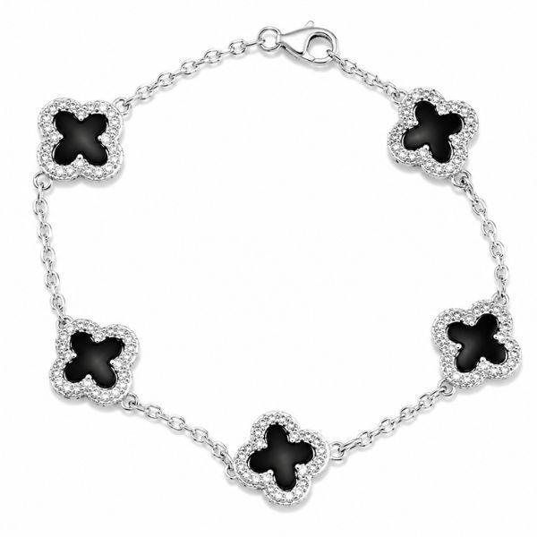Браслет срібний Конюшина з фіанітами Silver Style 16.5 р. (550363ч sku:4200011231523) 550363ч фото