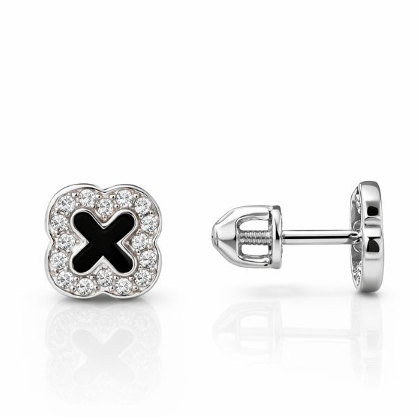 Сережки-пусети (гвоздики) срібні Конюшина з емаллю Silver Style (324321.10 sku:2300103810659) 324321.10 фото