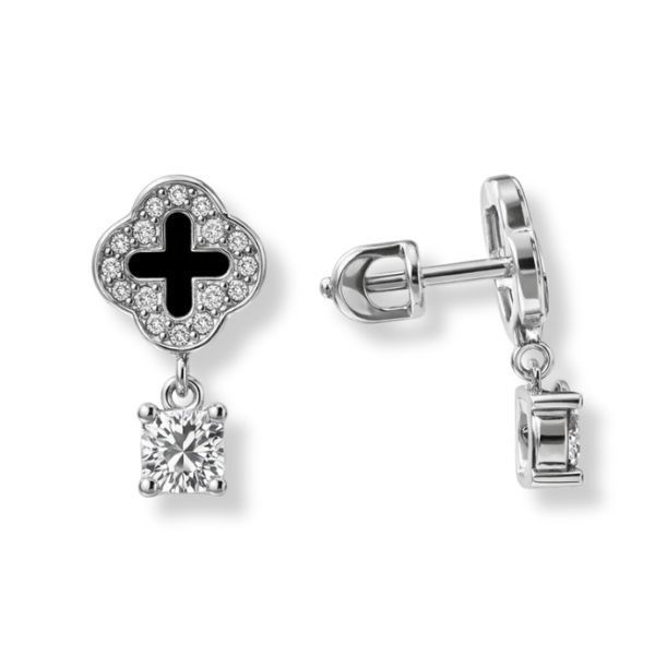 Серьги-пусеты (гвоздики) серебряные Клевер с эмалью Silver Style (330821.40 sku:2300103811083) 330821.40 фото