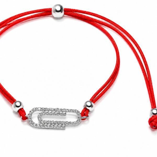 Браслет на нитці шамбола Скріпка з фіанітами Silver Style 15-20 р. (80311.10 sku:2300104310981) 80311.10 фото