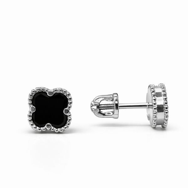 Сережки-пусети (гвоздики) срібні Конюшина з оніксом Silver Style (331416.60 sku:2300104184933) 331416.60 фото