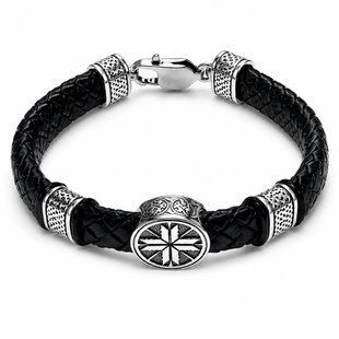 Браслет шкіряний зі вставками срібла Silver Style 21 р. (822926.10 sku:2300104127404) 822926.10 фото