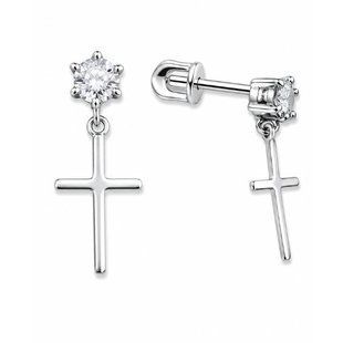 Сережки-пусети (гвоздики) срібні Хрест з фіанітом Silver Style (31881.40 sku:2300104194741) 31881.40 фото