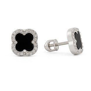 Серьги-пусеты (гвоздики) серебряные Клевер с ониксом Silver Style (308316.60 sku:2300104172442) 308316.60 фото