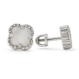 Серьги-пусеты (гвоздики) серебряные Клевер с перламутром Silver Style (308410.80 sku:2300103217533) 308410.80 фото